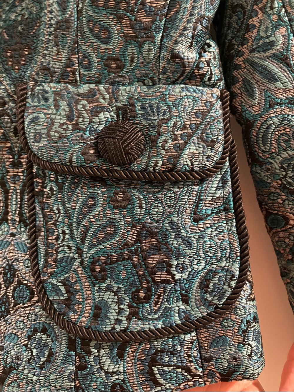 Teal Paisley Quilted Blazer Jacket - Women - Picture 2 of 6